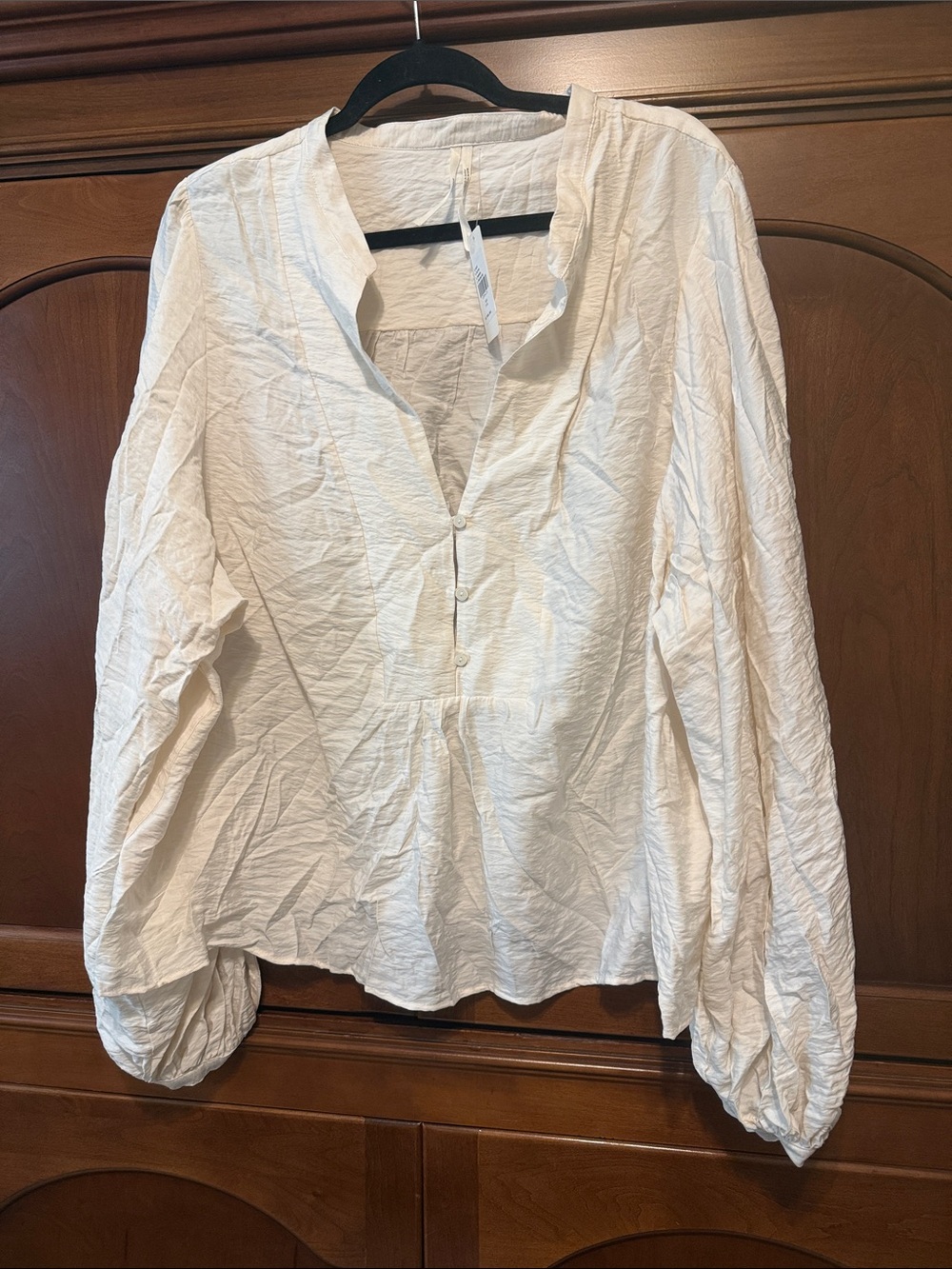 Anthropologie White Long-Sleeve V-Neck Peasant Top